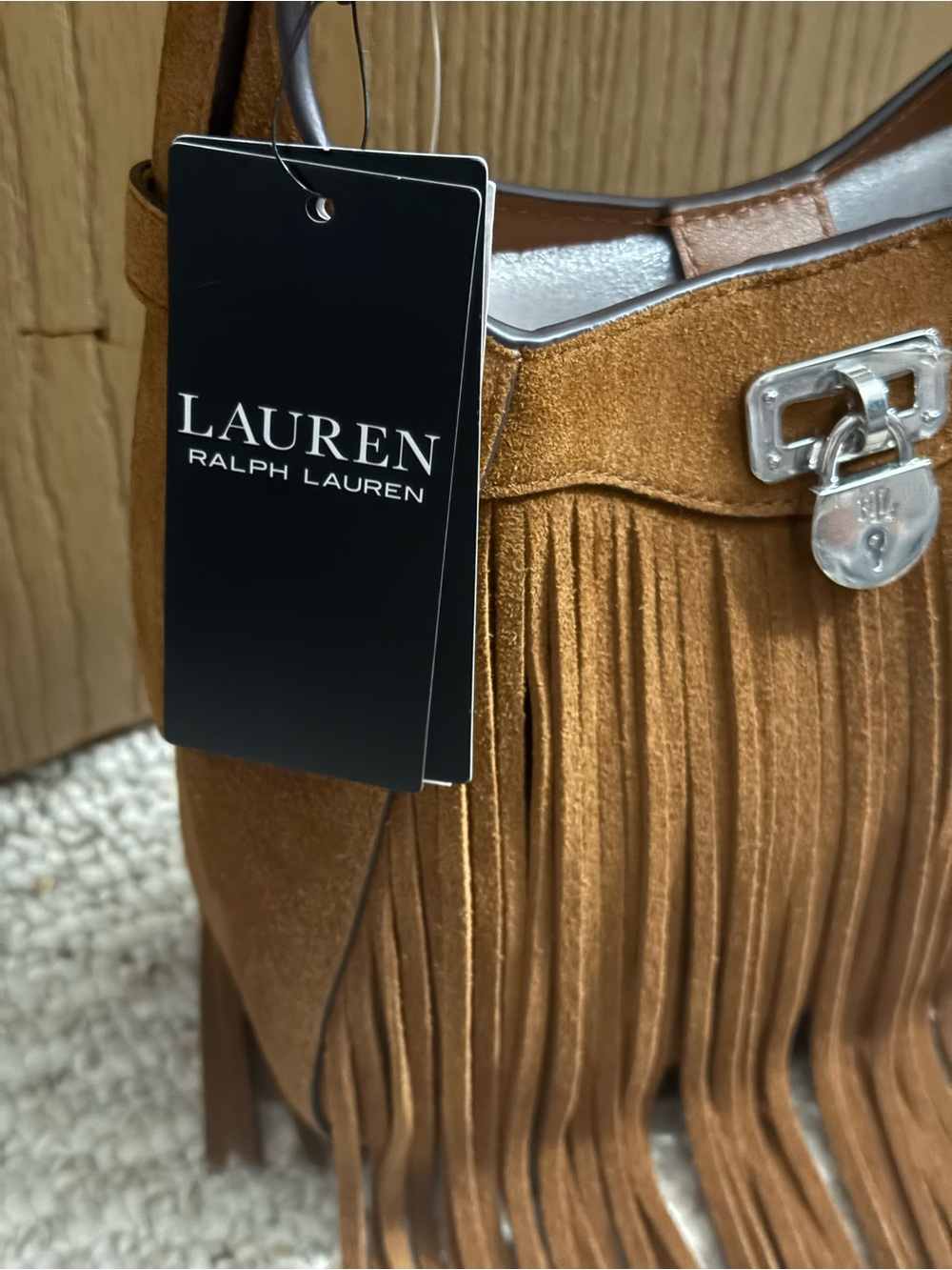 Lauren Ralph Lauren Tanner Small Suede Fringe Shoulder Bag Tan $325 - Picture 9 of 14